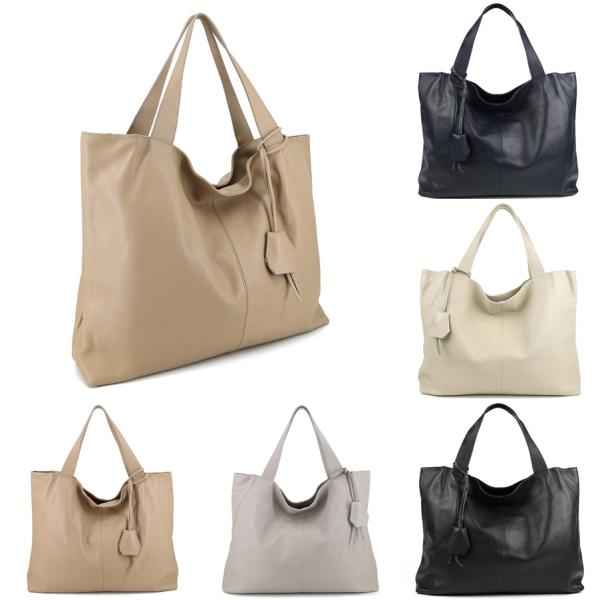 geräumige Schultertasche / Shopper / Shopping-Bag - echt Leder - Made in Italy - in verschiedenen Farben