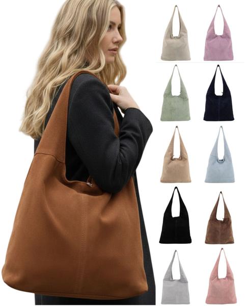 Schultertasche / Shopper aus Wildleder mit Reißverschluss in verschiedenen Farben