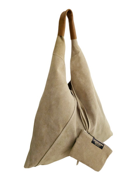 XL Schultertasche echt Wildleder hell taupe