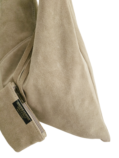 XL Schultertasche echt Wildleder hell taupe