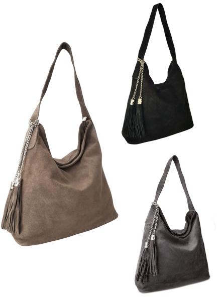 Wildleder Schultertasche mit Reißverschluss und Quasten