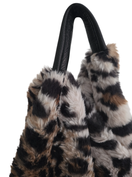 Damen Tasche Schultertasche Kunstfell Plüsch im Leoparden Look